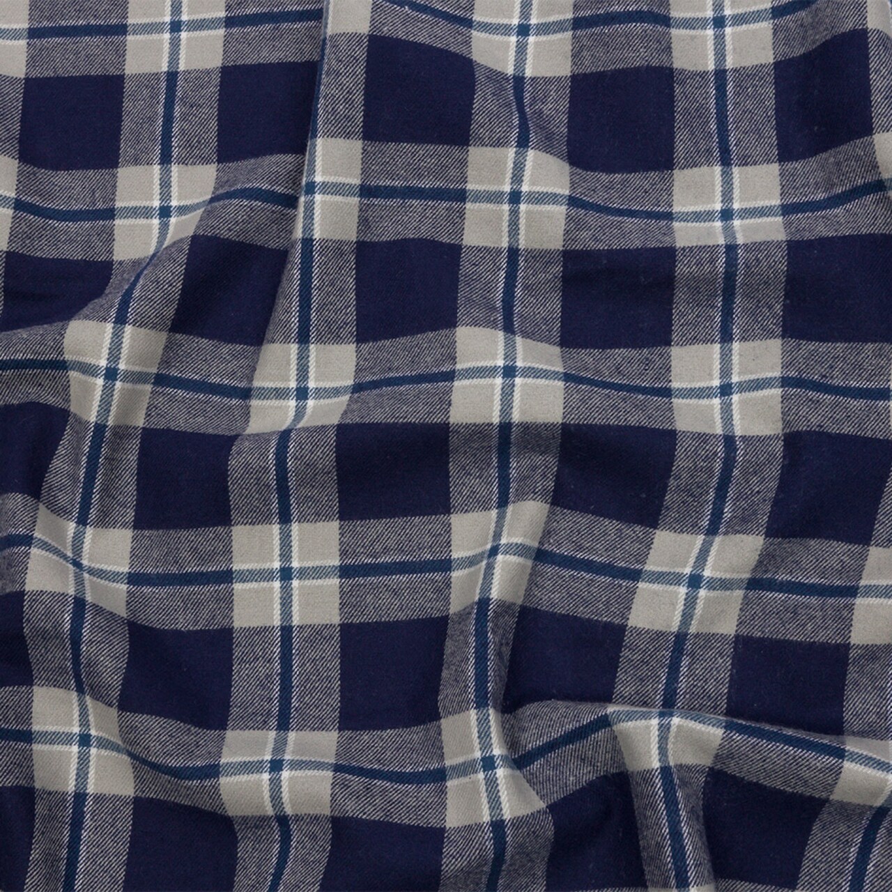 1 Yard Blue and Gray Plaid Cotton Flannel Fabric 56 inch Width